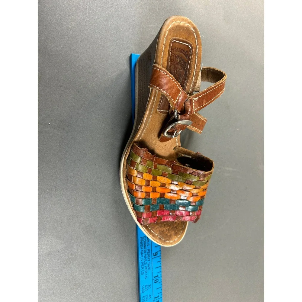 Artesanias Mexicanas Huarache Wedge Sandals Multi-Color Woven Leather Womens 9